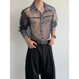 Summer Long Sleeved Shirt Men Fashion Society Mens Dress Shirt Korean Loose Thin Casual Shirt Mens Transparent Shirts M-2XL