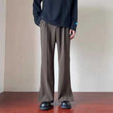 Casual Solid Color Side Slit Flared Pants Mens Streetwear Fashion Loose Straight Trousers Men Summer Leisure Ice Silk Pants