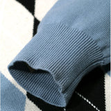 New Japanese Retro Men Sweater Luxury Trendy Plaid Patchwork V Neck Knit Solid Color Pullover Leisure Loose Long Sleeve Knitwear