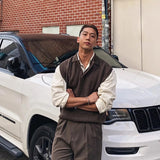 New Korean Fashion Polo Neck Men Sweater Vest Light Luxury Retro Business Knitted Sleeveless Waistcoats Leisure Premium Knitwear