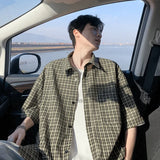 Summer Short Sleeved Shirt Men Retro Plaid Shirt Mens Streetwear Korean Loose Casual Shirt Man Fashion Shirts Large Size 4XL