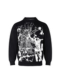 American Trendy Men's Sweaters Winter High Street Spider Web Jacquard O Neck Long Sleeve Pullover Retro Harajuku Gothic Knitwear