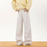 Winter Men's White Colored Dot Sweatpants Korean Fashion Thick Warm Wide Leg Straight Male Casual Thermal Velvet Trousers