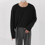 Korean Fashion Men T-shirt Luxury Knitted Solid Color Scoop Neck Long Sleeve Tees Casual Premium Quality Textured Knitwear M-3XL