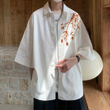 Men's Oversized Shirts Bamboo Print Mens Blouse White Fashion 5XL Oversize Shirt Casual Wear Summer for Men New Clothing