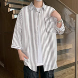 Summer Short Sleeved Shirt Men Pocket Casual White Shirt Men Koreanloose Striped Shirt Mens Office Formal Shirts Large Size 5XL