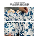 Stylish Men's and Women's Floral Short Sleeve Shirts, Japanese Style Casual Tops, Breathable Bubble Grid Shirt