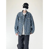 Spring Plaid Denim Jacket Men Retro Pocket Denim Jackets Men Streetwear Hip-hop Loose Bomber Jacket Mens Black Cowboy Coat