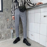 Spring Summer Fashion Mens Suit Trousers Casual Solid Color Pleated Pencil Pants For Men Trendy Slim Fit Straight Trousers