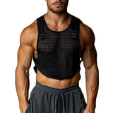 Sexy Hollow Out See Through Mesh Vest Mens Sports Breathable Sleeveless Slim Tank Tops Men Summer Fashion Tie-up Camisoles