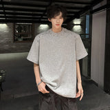 Korean Style Men's T-shirts Short Sleeved O-neck Handmade Diamonds Decoration Tees Loose Shoulder Pads Male Tops