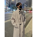 New 2025 Autumn Winter Men Imitation Wool Overcoat Stand Collar Mid Long Single Breasted Windproof Warm Coat Fashion Outerwear