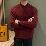 Japanese Stand Collar Men Cardigan Jacket Light Luxury Trendy Knitted Zip-up Long Sleeve Sweater Coat Premium Quality Knitwear