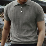 Summer Knit Men's Polo Shirt Business Casual Striped Lapel Short Sleeve Henry Shirt T-shirt Comfortable Men's Clothing