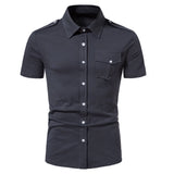 New High Quality Men Solid Color Shirts Summer Short Sleeve Casual Shirt Cotton Slim Fit Chemise Homme Men Clothing S-XXL