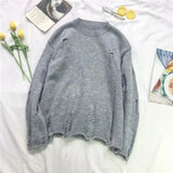 Man Clothes Pullovers Torn Crewneck Knitted Sweaters for Men Plain with Holes Solid Color Round Collar Cheap Casual A Cigaret S