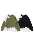 Retro Tassel Irregular Men's Sweater Loose American Lazy Style Knitted Shirt Color Block Design Casual Crew Neck Top