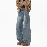 Hip hop personality trend men and women straight leg washed jeans American couple loose retro curved knife casual pants y2k