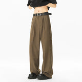 Solid Color Men Suit Pants Korean Style Pleated Design Straight Business Casual Wide Leg Loose Male Trousers Simple