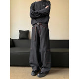 Baggy Jeans Men Distressed Wash Cargo Trousers Streetwear Wide Leg Drop Croch Hip Hop Joggers with Big Pockets for Teen Boys