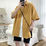 Loose Short Sleeve Solid  New Spring Summer Thin Man Turn-down Collar Shirts Button Handsome Fashion Casual Men's Clothing