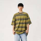 Mens Striped Short Sleeve Tshirt Cotton Loose Fit Breathable Summer Casual Tee Moisture Wicking Soft Comfort Relaxed Fit
