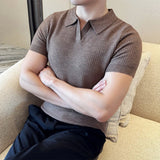 New Fashion Business Tops Men's Polo Shirt Light Luxury Leisure Knitted V Neck T-shirts for Man Korean Popular Short Sleeve Tees
