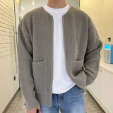 Autumn Zipper-Up Knitted Sweatercoat for Men Solid Casual Slim Baisc Cardigan Hombre Round Neck Pocket  Tops Male Outwear
