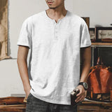 Summer Fashion T-shirt Men's Casual Solid Color Button Henry Shirt European And American Style Trend Men's Clothing Hot Sale