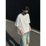 Summer Short Sleeved T-shirt Men Oversized Fashion V-neck T Shirt Men Streetwear Korean Loose Pullover T Shirt Mens Top M-3XL