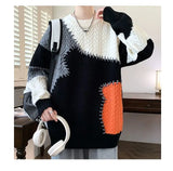 American street style men and women trendy personalized round neck sweater couple winter high street loose retro casual knitted