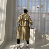 Korean Style Spring Trench Coat Man Streetwear Windbreaker Men Solid Business Casual Loose Sashe Fashion Long Overcoat 남성 트렌치코트