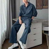 Men's Shirt Pants Set High-end Shirt Suit Trendy Spring Handsome Long-sleeved Top Loose Straight Trousers Two-piece Set