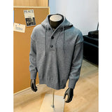 Mens Knitted Hooded Sweaters Solid Color cardigan Casual Pullover Autumn Comfortable Buttons V-neck Loose Lazy Sweater 4 Colors