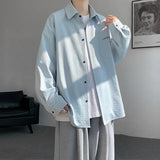 Mens Long Sleeve Shirts Solid Color Casual Loose Fit Spring Summer Oversized Minimalist Top Breathable Comfortable Daily Wear