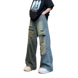 Beggar jeans men Vintage Streetwear Ripped Hole Jeans Men Women Harajuku Aesthetic Wide Leg Denim Trousers Unisex Straight Pants