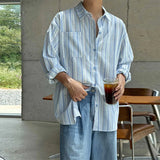 New Japanese Vintage Men Striped Shirts Luxury Casual Trendy Long Sleeve Cardigan Tops Fashion Leisure Macaron Sunscreen Blouse