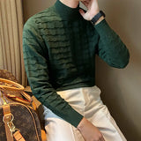 New Luxury Jacquard Men Sweater  Casual British Style Slim-fit Knitted Long Sleeve Pullover Fashion Leisure Basic Knitwear M-3XL