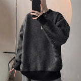 New Japanese Trendy Men Sweater High Street Patchwork Knitted O Neck Long Sleeve Pullover Casual Loose Premium Quality Knitwear