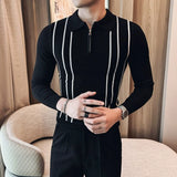 Men's Jersey Luxury Polo Neck Zipper Knit Sweater Casual Fashion Solid Color Long Sleeve Pullover Premium Quality Knitwear M-3XL