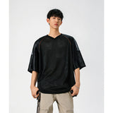 Men Sport Tshirt Transparent Mesh V-neck T Shirt Short Sleeve Men Clothing Summer Fashion Streetwear Male Loose Tee Tops