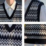 Striped Knitted Sweater Vest Men Ulzzang Soft Loose Casual All-match Harajuku Handsome Stretchy Vintage Sleeveless Streetwear