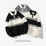 Fashion Polo Shirt Men For Autumn Spring Long Sleeves Harajuku Korea Striped Tops Tees Casual Tshirt Clothes Oversize