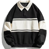 Contrast Color Sweatshirts Men All-match Loose Striped Fashion Turn-down Collar Comfortable Warm Daily Streetwear Chic Leisure