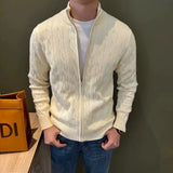 Autumn Retro Men's Zipper Cardigan Jacket Trending Jacquard Solid Color Long Sleeve Sweater Coats Premium Quality Knit Outerwear