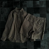 American Retro Shirt Shorts Two-piece Set Korean Cityboy Cargo Wear 2025 Summer New Loose Casual Cotton Linen Breathable Set