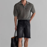 Streetwear Fashion Knit Mesh Polo Shirts For Men Summer Short Sleeve Button Hollow Out Mesh Tops Mens Stylish Short Sleeve Polos