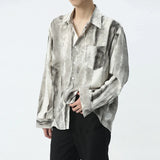 Korean Tie-dye Shirt Casual Single Breasted Long Sleeve Turn-down Collar Contrast Color Male Top Spring