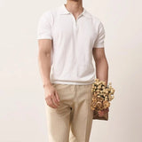 New Men Fashion Tops Light Luxury Style Zipper Knitted Polo Shirt Casual Fitness Solid Color Short Sleeve Breathable Tees M-3XL