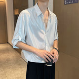 Men Shiny Design Casual Shirt Trendy Handsome Shirts Fashion Loose Half Sleeve Tops Korean Style Personality Clothing
